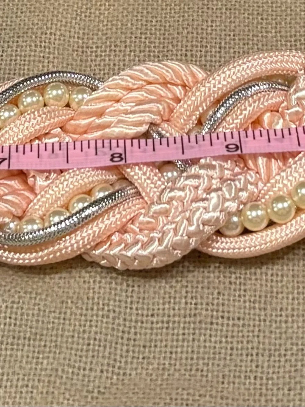 Peach or light pink Braided Pearl Accent Women's Belt